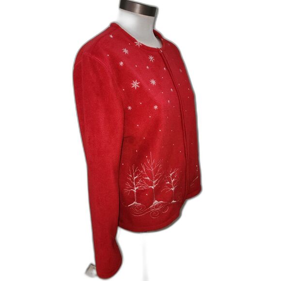 Croft & Barrow Red Winter Scene Zipper Fleece Jacket Top Size M - Picture 6 of 10